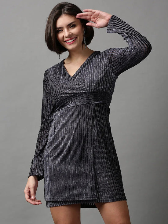 Women's Grey Solid Empire Dress-SP-8505-Grey