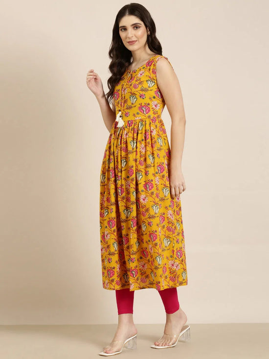 Women Mustard Floral Anarkali Kurta-RE-SKF-235-Mustard