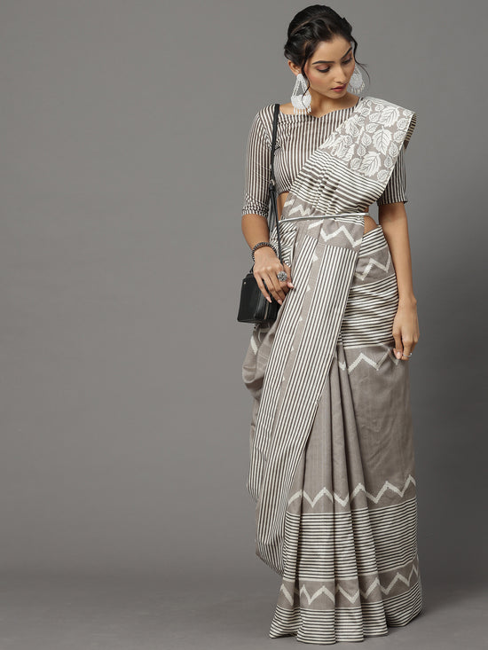 Saree Mall Women's Bhagalpuri  Grey Printed Designer Saree With Blouse Piece-18WOM18908