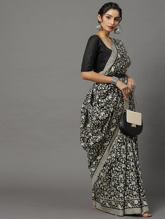 Saree Mall Women's Bhagalpuri  Black Printed Designer Saree With Blouse Piece-18WOM18911