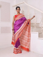 Purple Printed Pure Silk Handwoven Soft Saree-MA64SL3000063