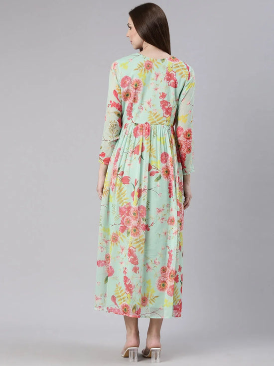 Women Sea Green Floral Empire Kurta-DW-4799-Seagreen