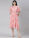 Women Pink Printed Fit and Flare Dress-DW-P-223-Pink