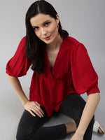 Women's Red Solid Top-AE-10281-Red