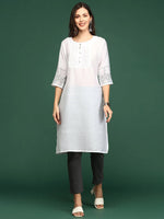 Women's White Solid Straight Kurta-DF-1199-White