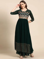 Women's Green Embellished Anarkali Kurta-SKC-1101-Green