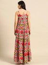 Tiered maxi Dress in Red and Cream Ikkat Print