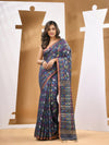 Dark Grey Cotton Blend Handwoven Saree With Paisey Motifs-MA53BCT041400058