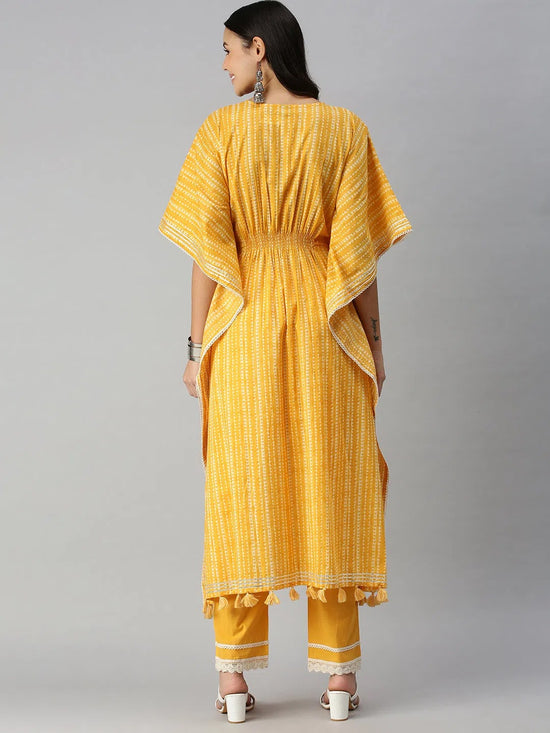 Women's Yellow Geometrical Kurta Sets-DW-1230-Mustardoffwhite