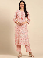 Women's Pink Printed Kurta Set-MRF-1158-Peach