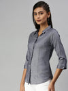 Women's Blue Solid Shirt-AE-5550176-Navyblue