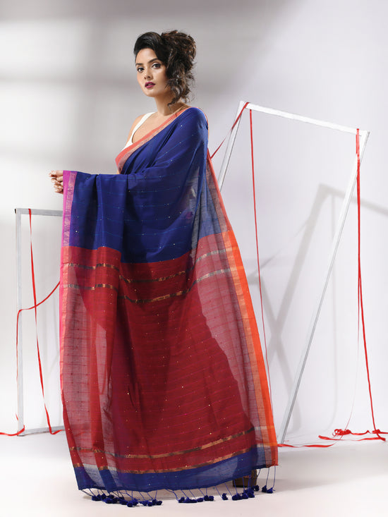 Blue Cotton Saree With Sequined Work-MA55CT06520110