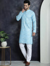 Men's Printed Kurta with Churidar-JOKP-P-5031Sky