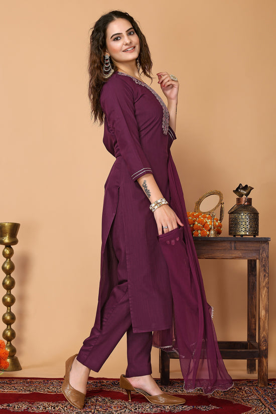 Avanshee Women's Latest Embroidred Cotton Kurta, Pant With Dupatta-ES-7510