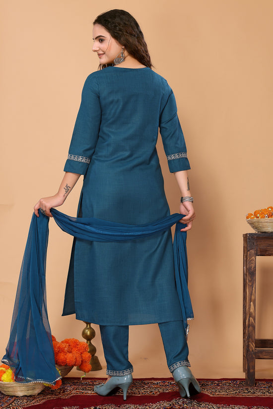 Avanshee Women's Latest Embroidred Cotton Blend Kurta, Pant With Dupatta-ES-7513-Rama