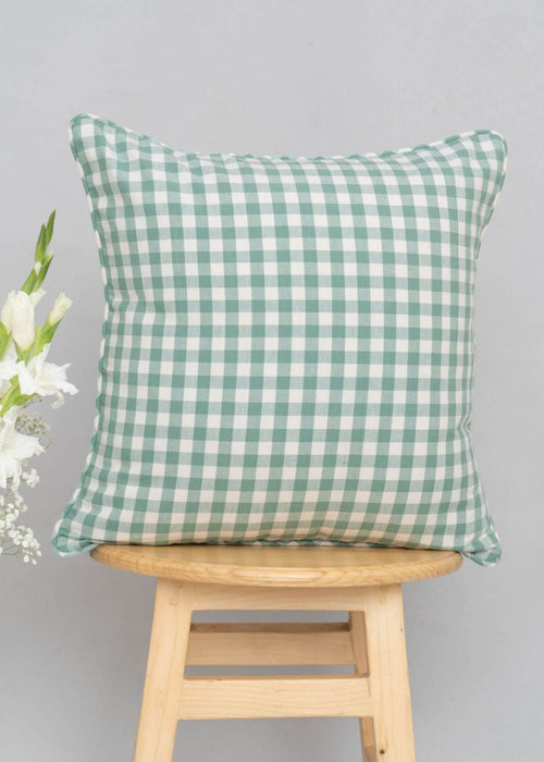 Gingham Cotton 100% cotton geometric cushion cover for sofa - Sage Green-230455037