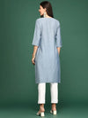 Women's Blue Solid Straight Kurta-DF-1211-Steel