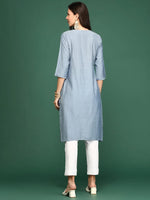 Women's Blue Solid Straight Kurta-DF-1211-Steel