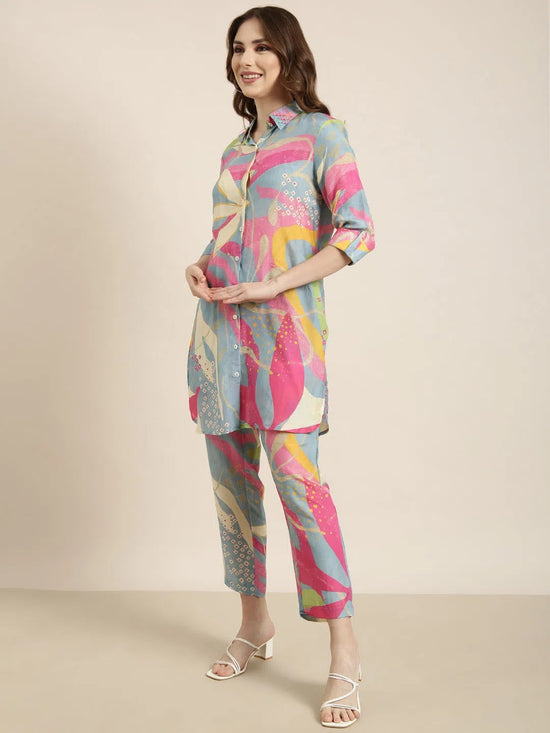 Women Multicolor Printed Tunic & Trousers Set-DW-5527-Multi