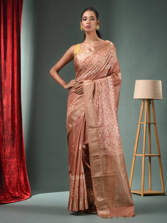 Beige Blended Silk Handwoven Saree With Woven Zari Border-MA50BSL34830118