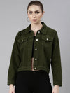 Women Olive Solid Denim Jacket-GZ-5598-Olive