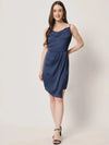 Blue Satin Cowl Neck Dress