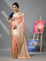 Creamy Peach Katan Silk Banarasi Saree With Ethnic Motifs And Zari Woven Designs-MA52KA441380073