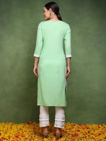 Ahika Women Green Viscose Rayon Solid Embroidered Straight Kurta