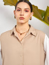 Women Beige & White ColorBlock Shirt With Darted Pants