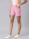 Women Pink Solid Denim Shorts-LT-S-10405-Pink