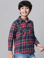 Kids Boy Multicolor Brush Check Full Sleeve Buttoned Cotton Shirt-W23623BSH001