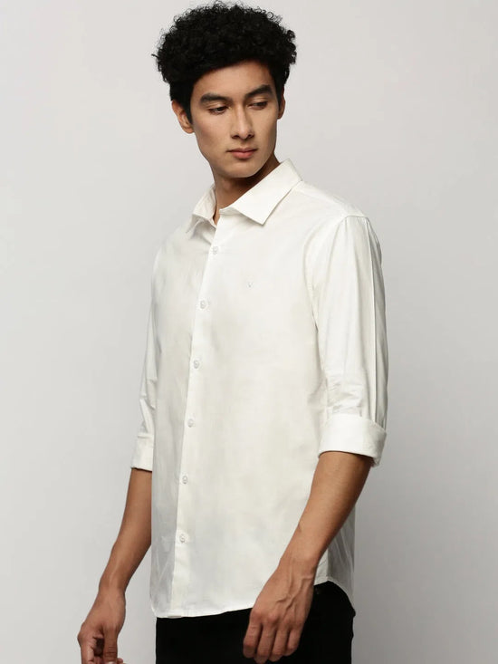 Men White Solid Shirt-FAVORPLAIN-200-White