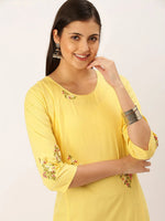 Women's Yellow Solid Straight Kurta-DF-1208-Yellow