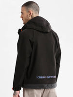 Men Hooded Black Solid Tailored Oversized Jacket-K-8857-Black