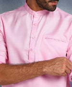 Hangup Men Standard Solid Men's Indian Wear-BabyPink_Magic_Bon_Short2Kurta