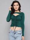 Veni Vidi Vici Dark Green Peek-A-Boo Full Sleeve Top