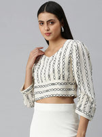 Women's Printed Off White Top-AE-7029-Offwhiteblack