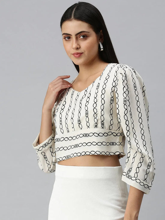 Women's Printed Off White Top-AE-7029-Offwhiteblack