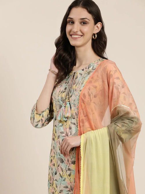 Women Multi Floral Kurta Set-UB-2704-Multi