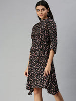 Women Navy Blue Printed A-Line Dress-AE-9923-Navybluegreen