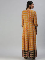 Women's Mustard Printed Anarkali Kurta-GW1375-Mustard