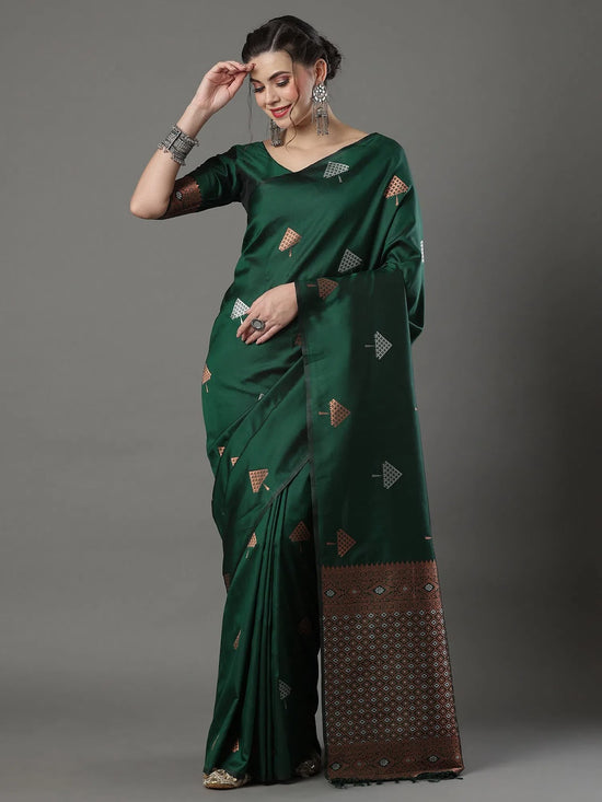 Saree Mall Women's  Blend Green Woven Design Designer Saree With Blouse Piece-15PAKHI1606