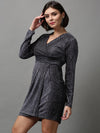 Women's Grey Solid Empire Dress-SP-8505-Grey