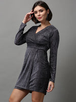 Women's Grey Solid Empire Dress-SP-8505-Grey