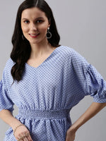 Women's Blue Polka Dots Top-SH-7141-Blue