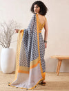 Ahika Women Grey Linen Ikat Printed Saree-VFSAR1017