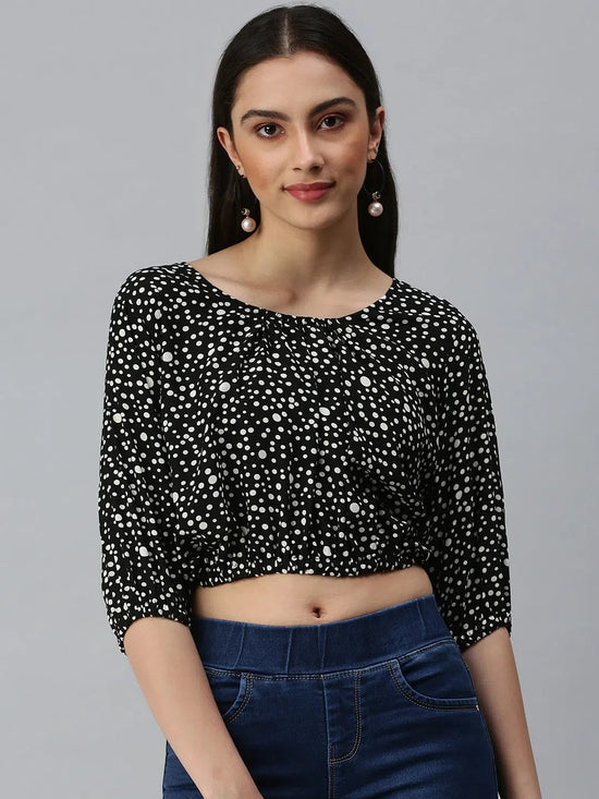 Women's Embroidered Black Top-AE-10213-Blackwhite