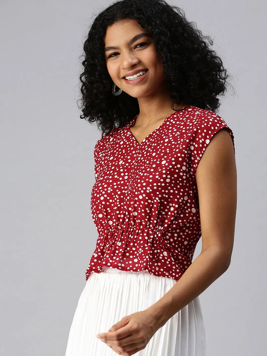 Women's Red Polka Dots Top-AE-10214-Redwhite