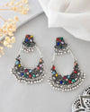 Silver plated Multi Colour Peacock Oxidized Contemporary Earrings-VOJ375