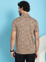 Venitian Men All Over Printed Peanut Cotton Polo Neck T-Shirt